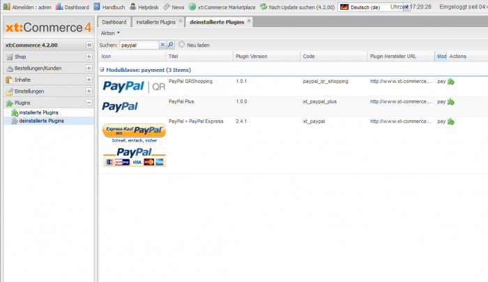 xt:Commerce PayPal Plugin installieren