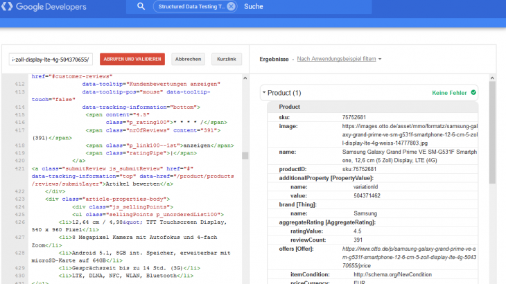 Structured Data Testing-Tool von Google