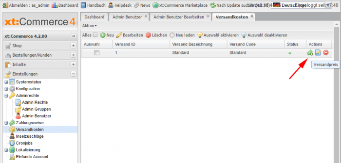 Versandkosten anlegen bei xt:Commerce
