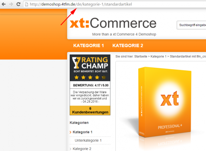 Länderkürzel "de" in xt:Commerce Shop-URL