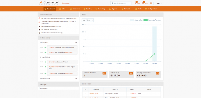 xt:Commerce SaaS Dashboard