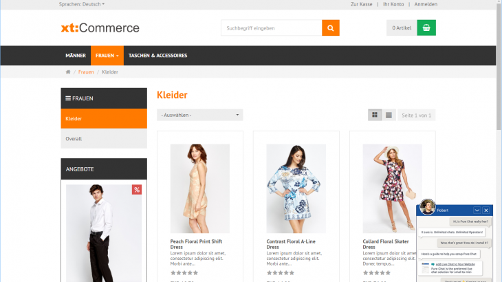 PureChat Live chat in xt:Commerce